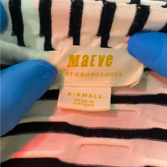 Anthropologie Black and White Wrap Midi Dress with Flutter Sleeves - Picture 2 of 8